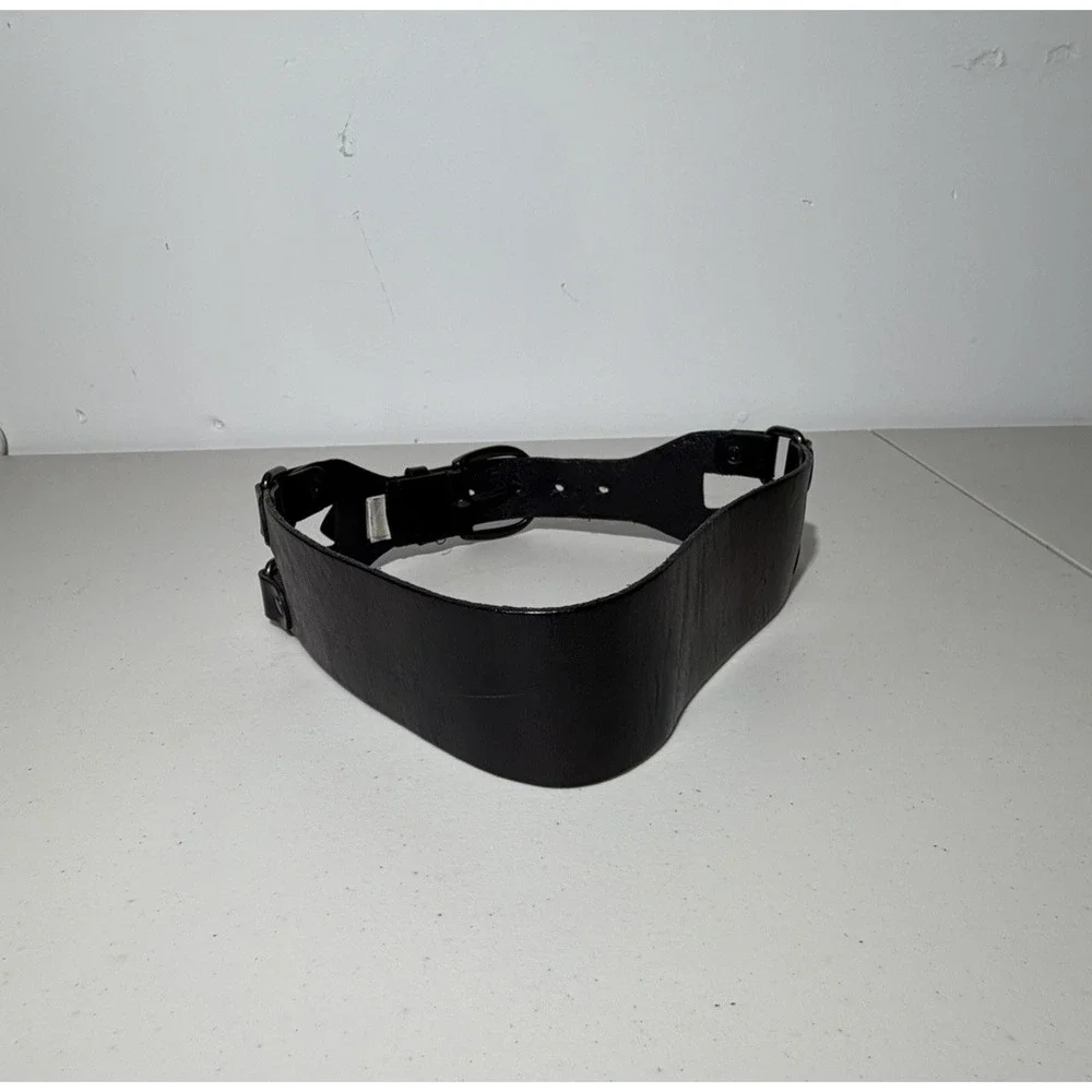 GAP Women's XS Black Leather Waist Belt Double Strap Silver Buckle Grunge